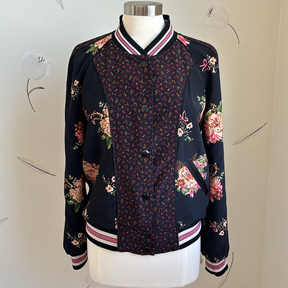 Coach Bow and Flower Printed Reversible Varsity Jacket